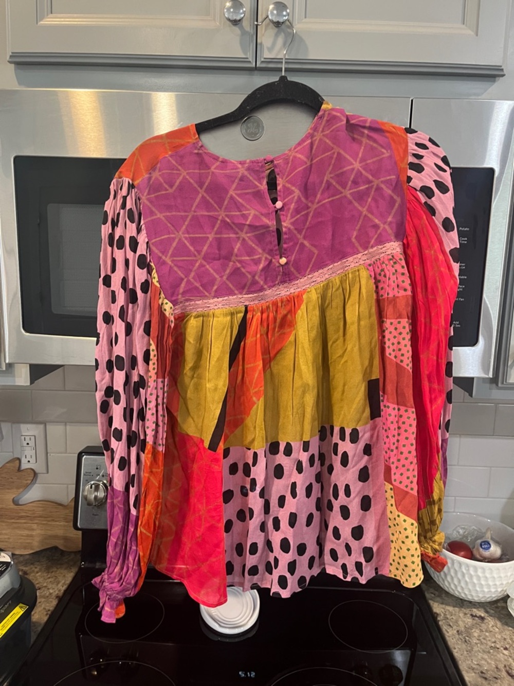 Blank London/ Anthropologie Patchwork Pink Multi Long-Sleeve Peasant Blouse orig - Picture 2 of 2